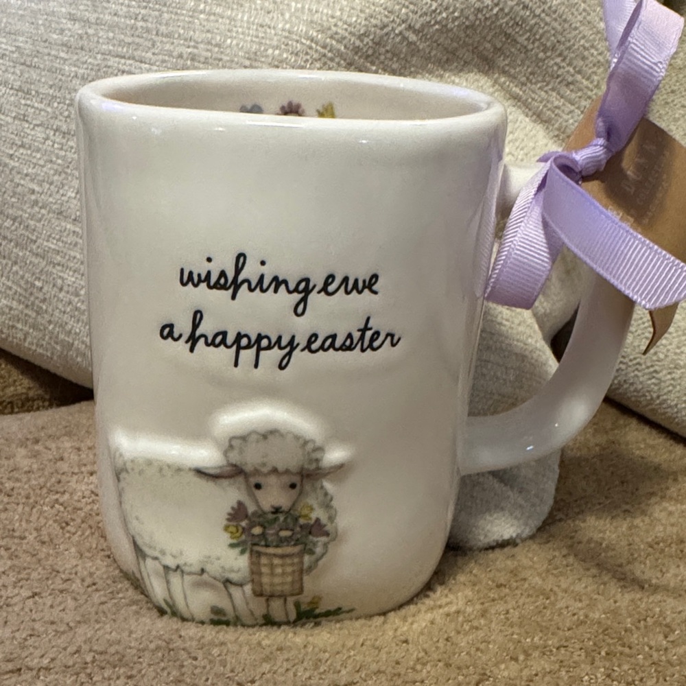 Easter Sheep Rae Dunn Mug with Purple Ribbon